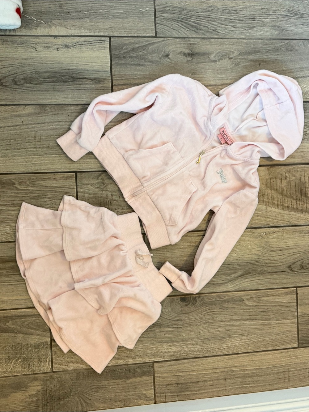 Light Pink juicy couture Hooded Zip Jacket & Ruffle Skirt Set